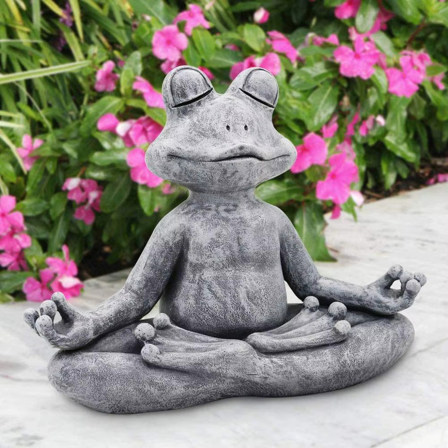 Zen Yoga Frosch Figur aus Harz in Grau als Gartenstatue und Deko-Skulptur für Innen und Außen - Bild 3