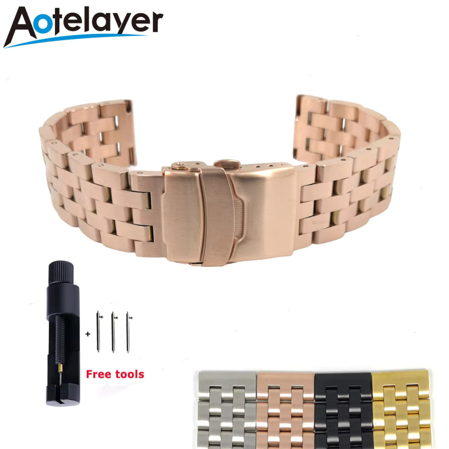 Aotelayer Uhrenarmband Edelstahl, Roségold, 20 mm, 22 mm, Unisex - Bild 2