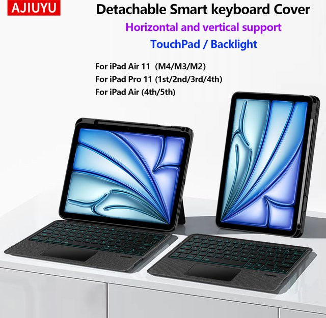 AJIUYU Smart Magic Keyboard für iPad Air 11 Zoll mit Touchpad und Hintergrundbeleuchtung, Schwarz - Bild 1