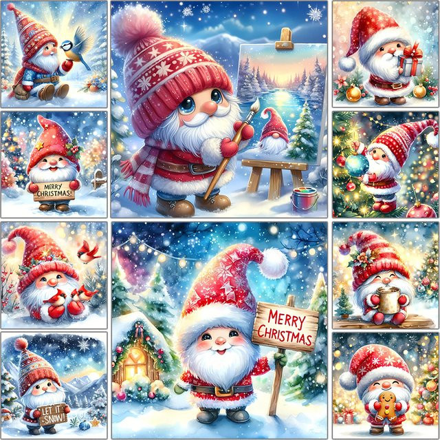 YUTTEE DIY Diamond Painting Set Gnome Elf Winterlandschaft mit runden Steinen in Multicolour - Bild 1
