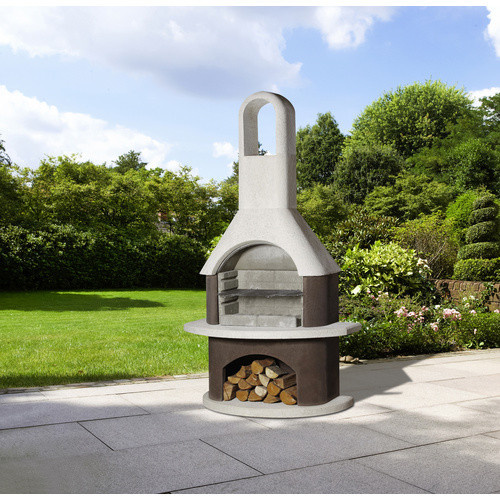 Gartengrillkamin Buschbeck Milano in Weiß-Braun mit Holzfach und Grillrost - Bild 3