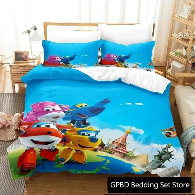 Somelli Bettwäsche-Set mit 3D-Cartoon-Flügel-Motiv in Blau, bestehend aus Bettbezug und Kissenbezug, Breite: 133 cm, Höhe: 70 cm - Bild 1