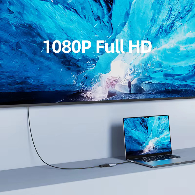 CABLETIME USB-C-auf-VGA-Adapter in Silber für HD 1080p bei 60 Hz zur Verbindung von Laptop, Tablet oder PC mit TV oder Monitor - Bild 3
