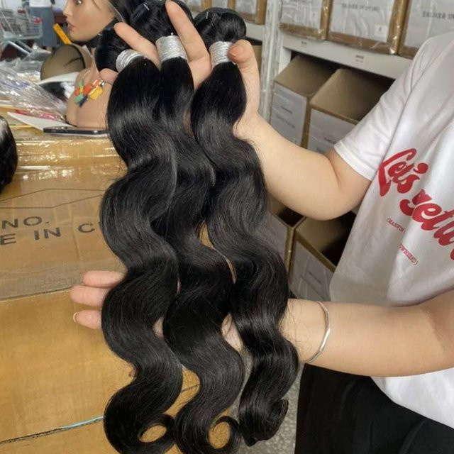 QZOQZO Body Wave Echthaar-Bündel, Natur Schwarz, 3 Stück, Unbehandeltes Jungfrauenhaar - Bild 1