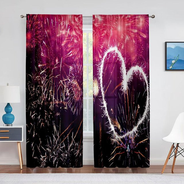 Rosa Tüllvorhang Liebesherz aus transparentem Chiffon mit Ösen, Breite: 100 cm, Höhe: 250 cm - Bild 1