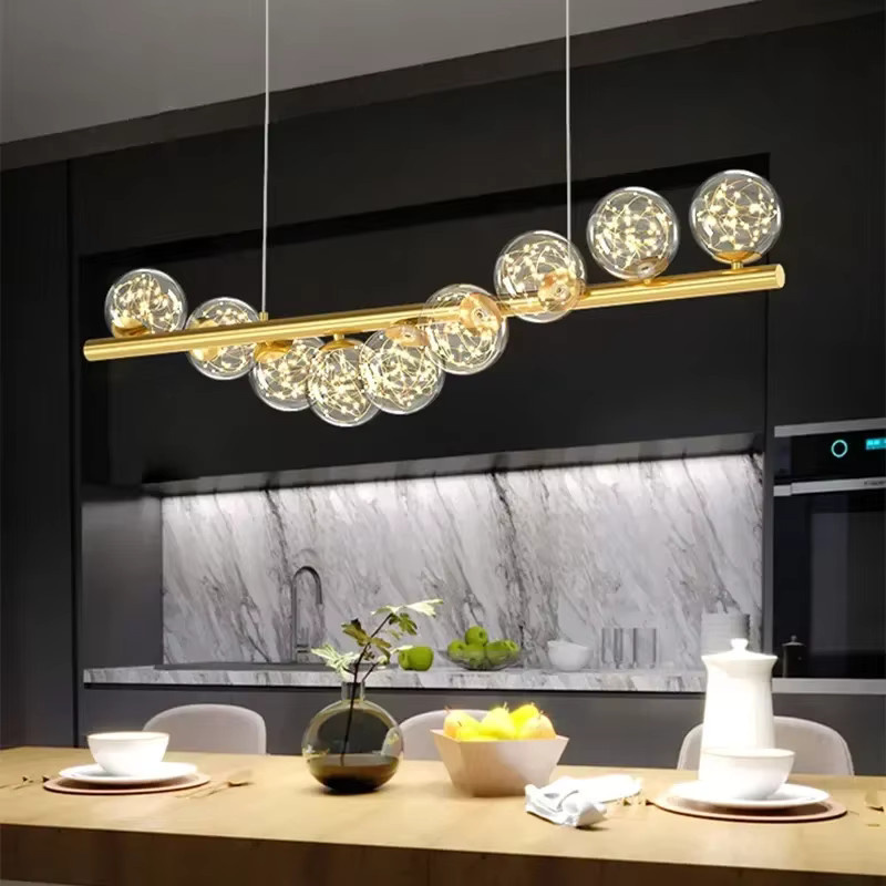 Moderne LED Hängelampe von xiuxiu mit transparenten Glaskugeln in Gold/Messing für Wohnzimmer, Küche oder Esszimmer - Bild 3