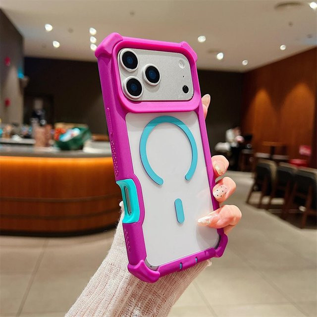 Stoßfeste Clash Dual Color Magnetische Klare Hülle für Apple iPhone 11 bis 17 Pro Max, Transparent/Pink - Bild 1