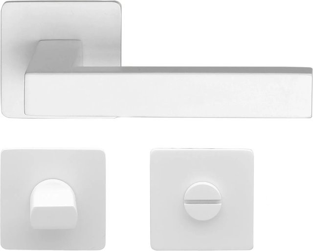 MeinTürgriff Drückergarnitur Trento Eckig mit Flachrosette in Weiß aus Edelstahl für WC-Türen B/H: 160 x 60 mm - Bild 1