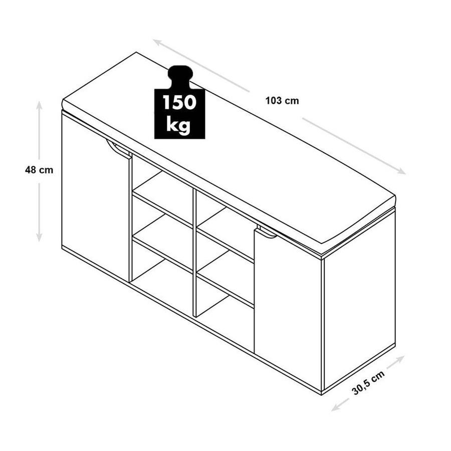 Kesper Schuhschrank mit Sitzkissen in Weiß und Grau, B/H/T: 110 x 48 x 30,5 cm - Bild 2