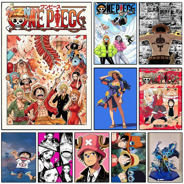 AZNM One Piece Anime Leinwand-Wandkunst mit Luffy, Nami, Zoro, Chopper und Robin, Mehrfarbiges Poster ohne Rahmen - Bild 1