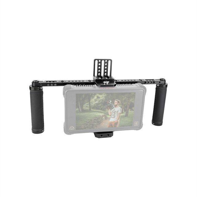 HDRig Kamera 7-Zoll Monitorkäfig-Set in Schwarz mit zwei Handgriffen, doppelter Grundplatte und 370-mm-Käsestange für Monitorkäfig-Rig-Halterung - Bild 1
