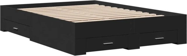 vidaXL Bettgestell mit Schubladen in Schwarz aus Holzwerkstoff, B/T: 138 x 190 cm - Bild 1