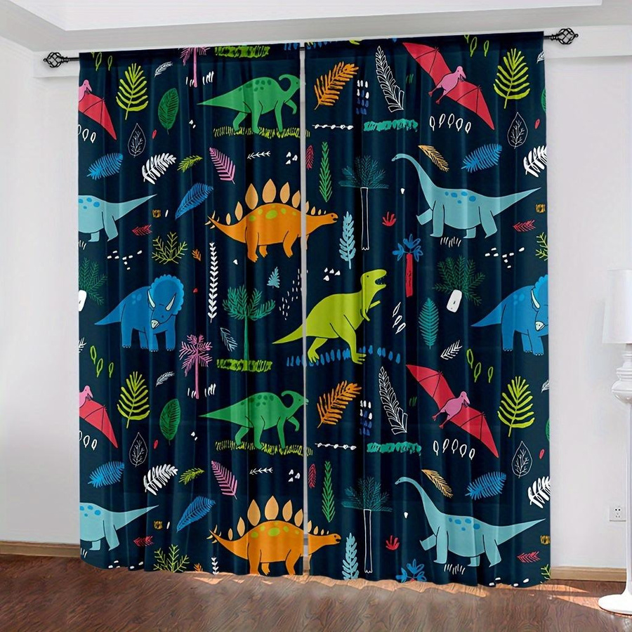 2er-Set Kinder Fenstervorhänge mit Dinosaurier-Design, halbtransparent, Mehrfarbig, B: 150 cm, H: 166 cm - Bild 2