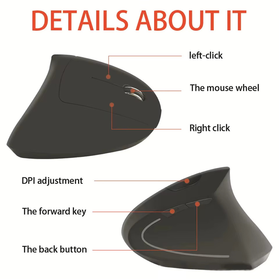 Ergonomische vertikale kabellose USB-Maus von AyeBeau in Schwarz, wiederaufladbare Gaming-Maus für PC, Laptop und Notebook - Bild 5