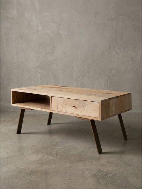 Couchtisch KADIMA DESIGN aus Mango Massivholz und Metall im Landhausstil, Braun, B: 95 cm, T: 42 cm, H: 50 cm - Bild 1