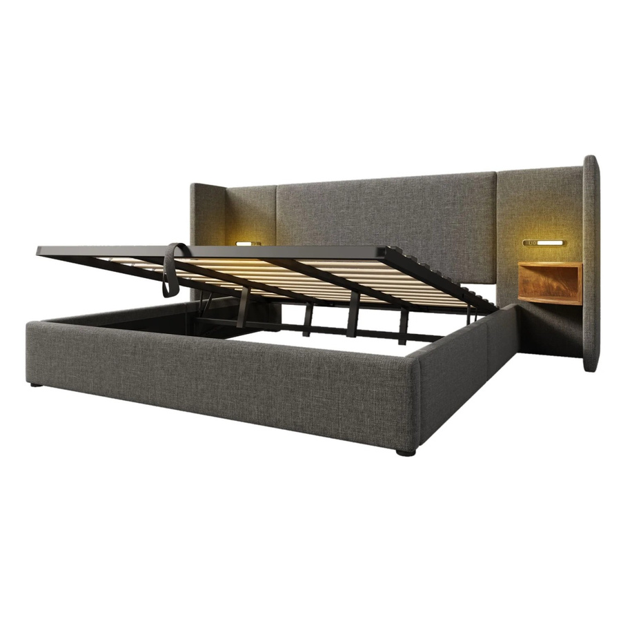 okwish Polsterbett Grau mit Nachttisch, Leselampe und USB Type-C Ladefunktion, B/T/H: 180 x 200 x 200 cm - Bild 2