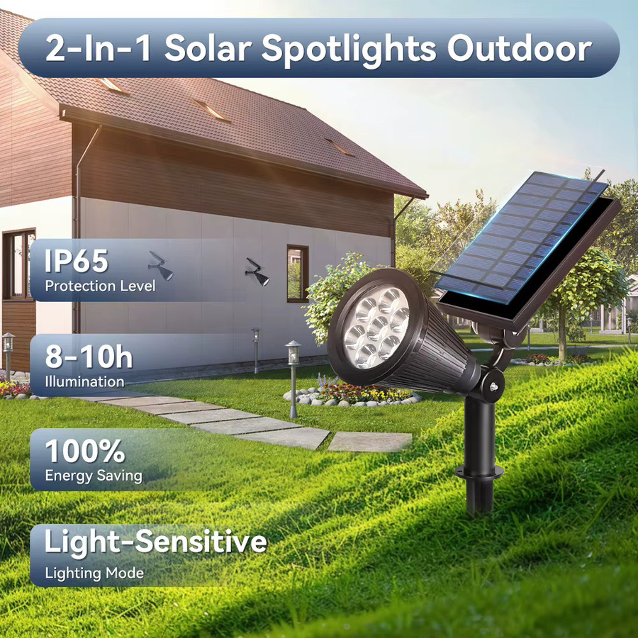 CANMEIJIA Solar LED Outdoor Spot Strahler IP65 Wasserdicht in Schwarz für Garten, Hof und Landschaftsbau - Bild 5