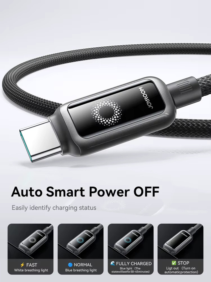 Joyroom S-A55 StarFlight USB-A auf USB-C Daten- und Ladekabel mit Display, 66W, Schwarz, Länge: 1,2 m - Bild 5