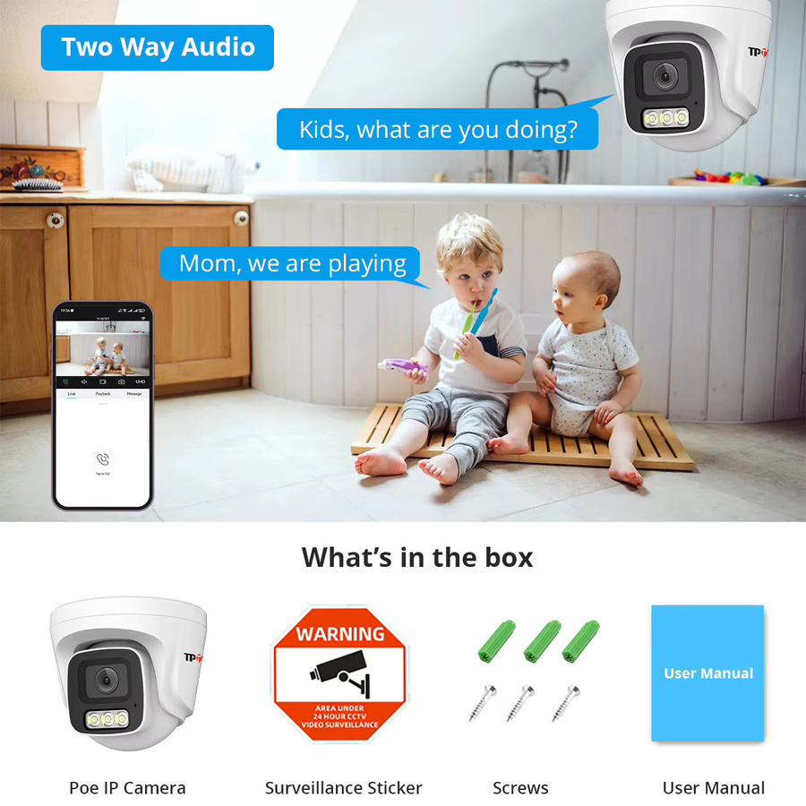 TPTEK 5MP IP Kamera PoE Indoor Überwachungskamera mit Zwei-Wege-Audio, Farb-Nachtsicht und iCSee/XMEye Pro Kompatibilität in Weiß - Bild 4