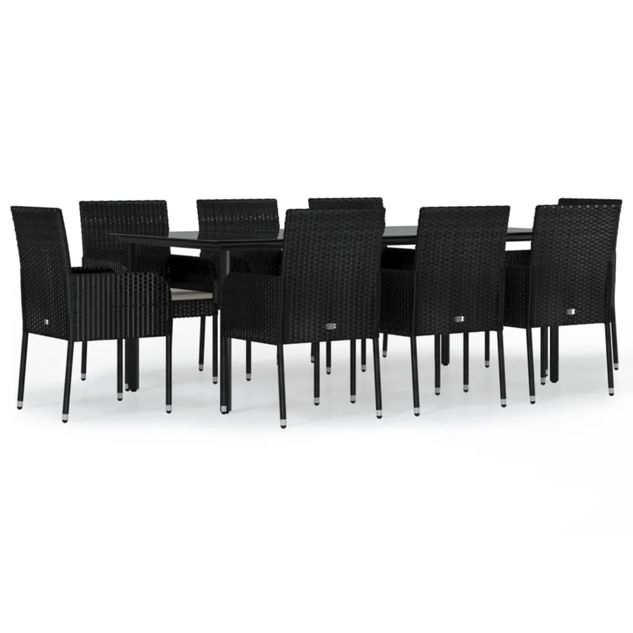 vidaXL 9-teilige Garten-Essgruppe aus Poly Rattan mit Kissen und Glastisch in Schwarz - Bild 2