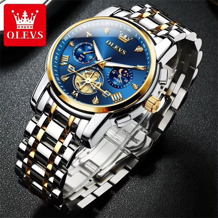 OLEVS Armbanduhr, Quarz, Edelstahl, 42 mm, Herren, Mondphase - Bild 1