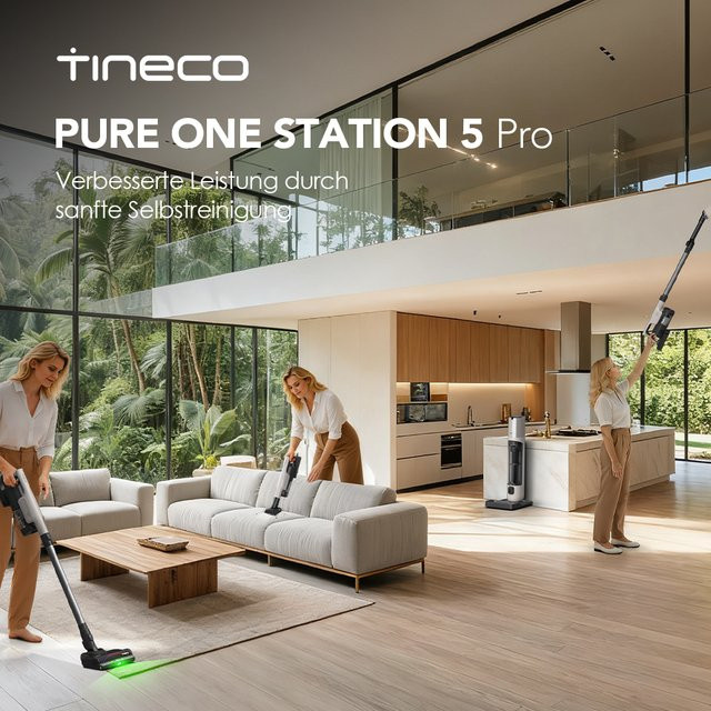 Tineco Pure ONE Station 5 PRO Kabelloser Akku Staubsauger mit Selbstreinigung, 200AW Saugkraft und ZeroTangle Technologie - Bild 1
