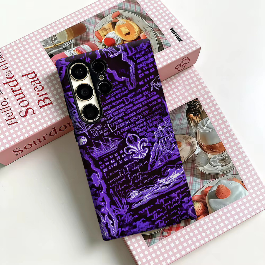 Stoßfeste Doppelschicht Handyhülle im Lila Vintage-Karten-Design für Samsung Galaxy S25 Ultra, S24 und S23 Ultra Plus - Bild 3