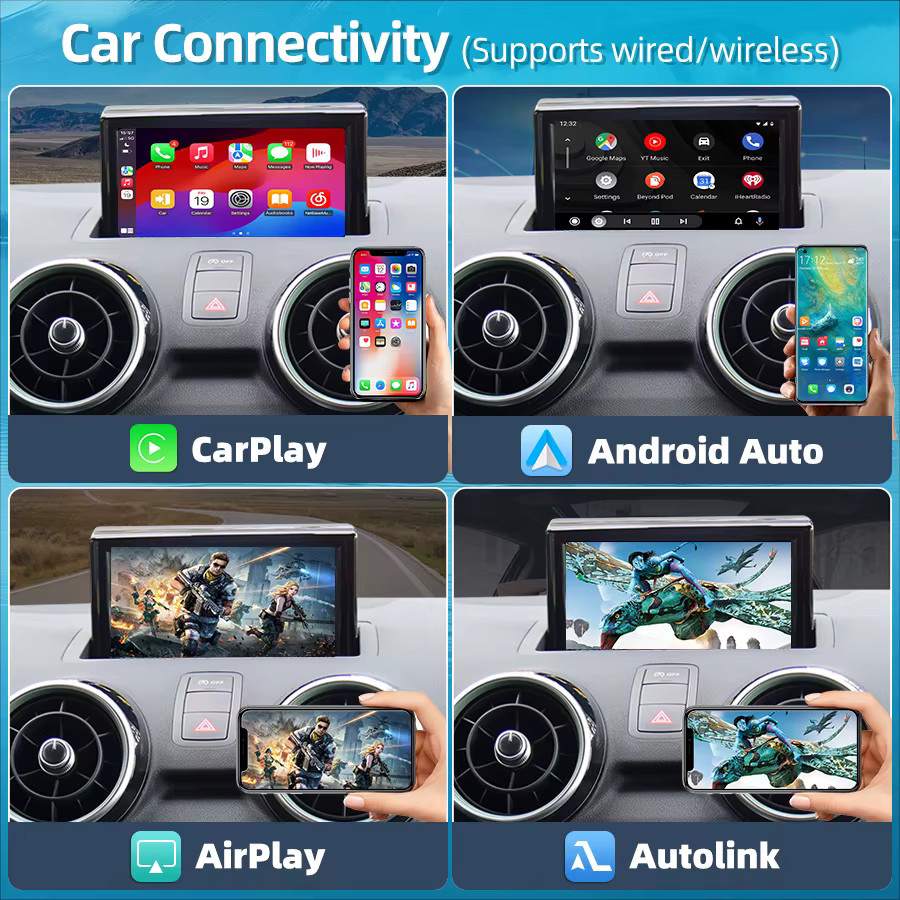 Junsun CarPlay und Android Auto Decoder für Audi A1 und Q3 (2012-2018) mit RMC H+NR System, Bluetooth, AirPlay und MirrorLink in Schwarz - Bild 2