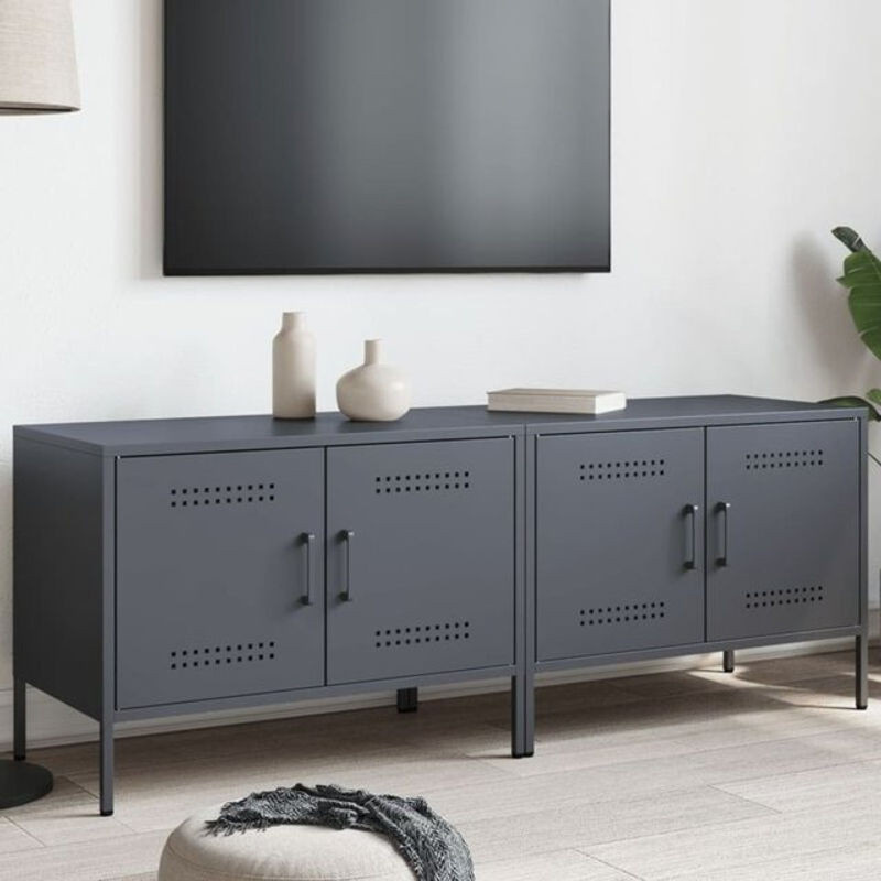 Vidaxl TV-Schrank Set aus Stahl im Industrial Design, 2 Stück, Anthrazit, B: 68 cm, T: 39 cm, H: 50,5 cm - Bild 1