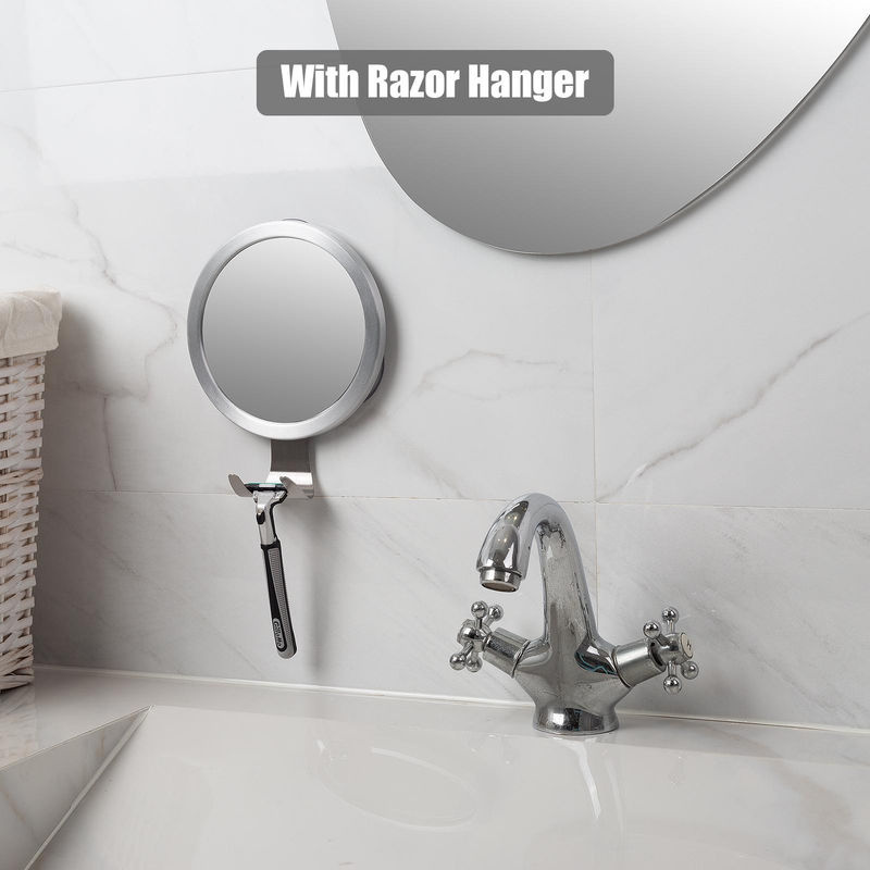 Igeteck Rasierspiegel mit Saugnapf und Rasierhaken, silberner Wandspiegel für Badezimmer und Dusche - Bild 3