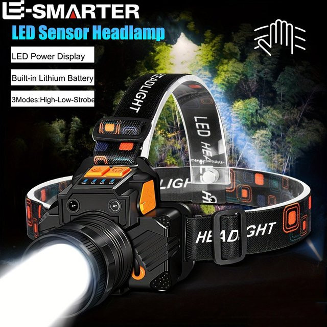 ESMARTER Wiederaufladbare LED-Stirnlampe in Schwarz mit 3 Modi und eingebautem Akku - Bild 1