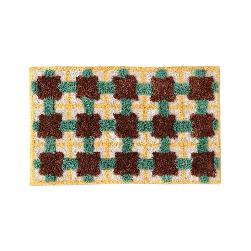 VIKAMA karierte Bodenmatte in Multicolour, rutschfester Teppich im Retro-Design für Badezimmer, Schlafzimmer oder Küche, B/T: 60 x 40 cm - Bild 2