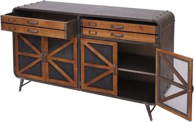 MCW Sideboard F91 im Industrial Design aus Tanne und Metall, Braun-Schwarz, H: 80 cm, B: 126 cm, T: 38 cm - Bild 1