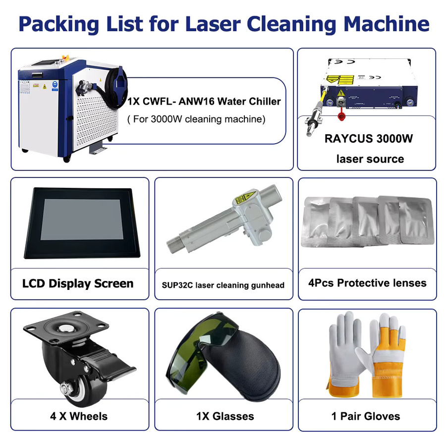 cnczone Laserreinigungsmaschine mit 3000W Faserlaser und Einzelpendel-Reinigungskopf zur Rost-, Öl- und Farbentfernung für Metall- und Steinoberflächen mit Wasserkühlung - Bild 4