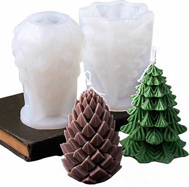 Silikonform Weihnachtsbaum mit großen Tannenzapfen für Kerzen aus Gips oder Beton von UDOCOOL - Bild 1