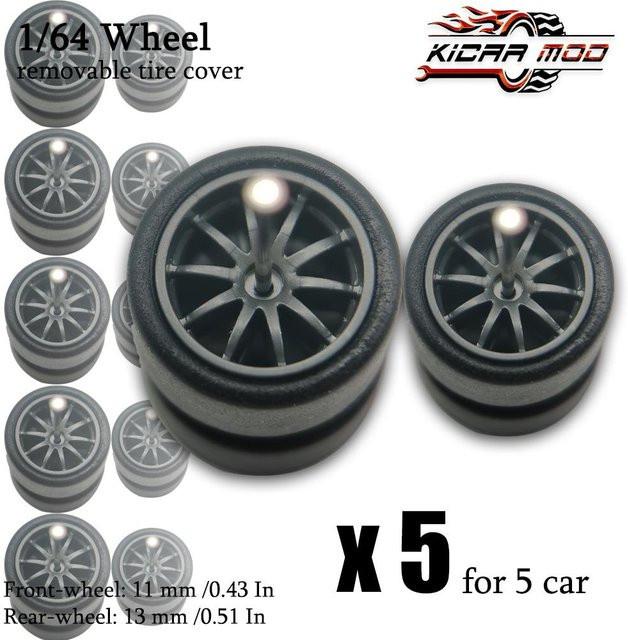 Hot Wheels Tuning-Teile, 1/64 Vorderrad Klein Hinterrad Groß, mit abnehmbaren Slick-Gummireifen - Bild 1