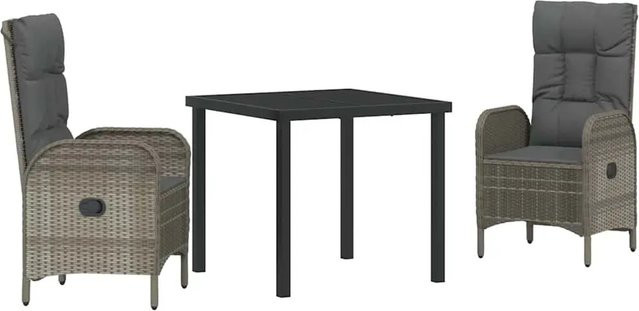vidaXL Garten Essgruppe aus Poly Rattan und Stahl, 3-teilig, Grau, modern mit Kissen - Bild 1