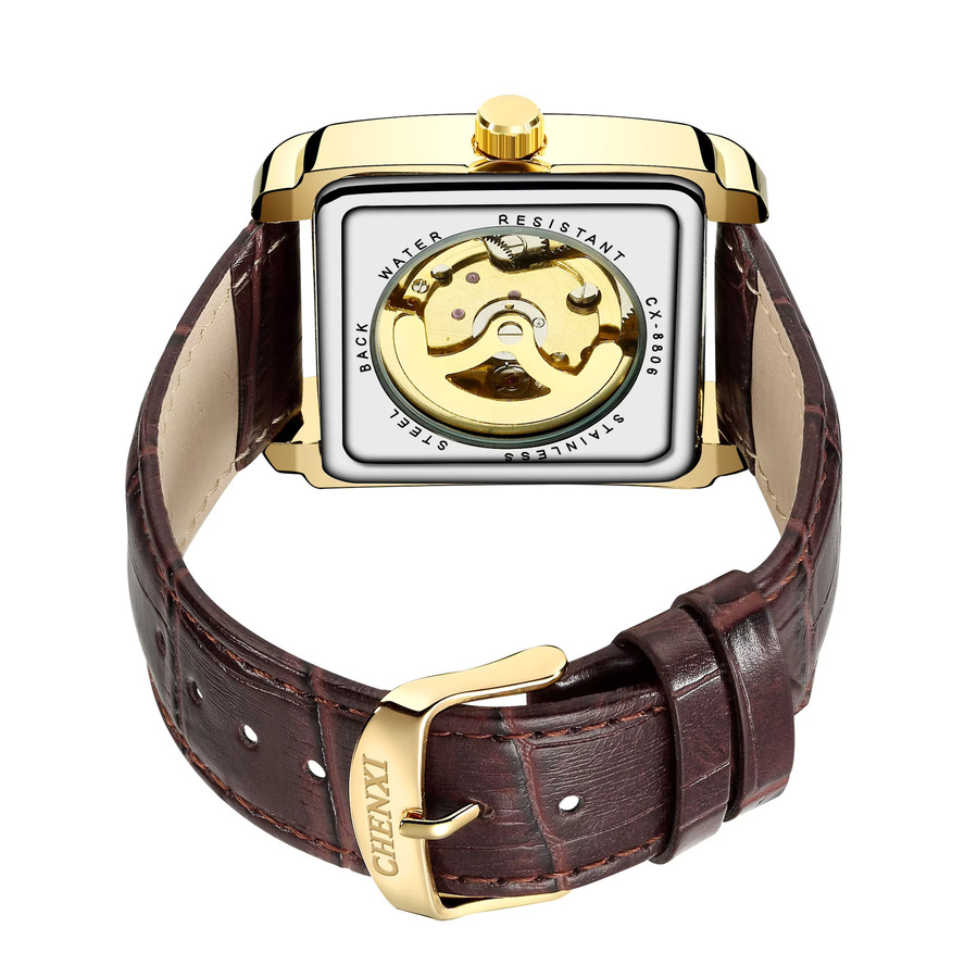 CHENXI Armbanduhr Automatik, Gold, Messing, Leder, Herren - Bild 5