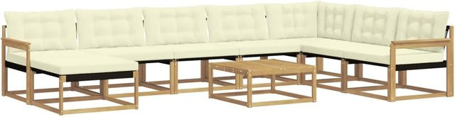vidaXL Outdoor-Sofagarnitur 9-teilig aus Massivholz Akazie in Weiß und Beige mit Textilene-Elementen und Polsterkissen - Bild 1