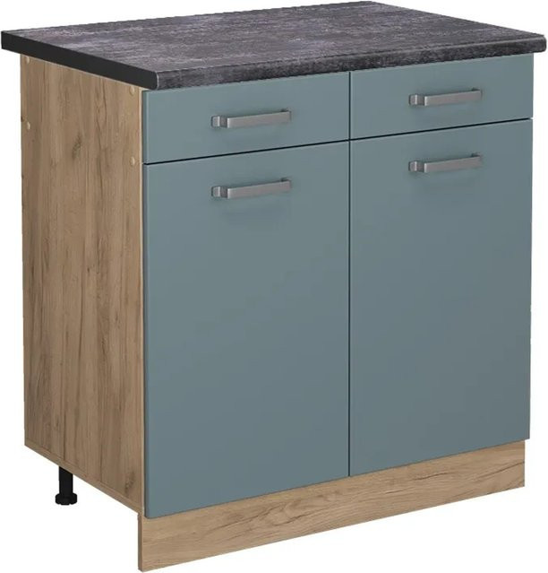 Vicco Küchenunterschrank R-Line in Blau-Grau/Goldkraft Eiche und Anthrazit mit Scharniertüren, B/T/H: 80 x 60 x 81,6 cm - Bild 1