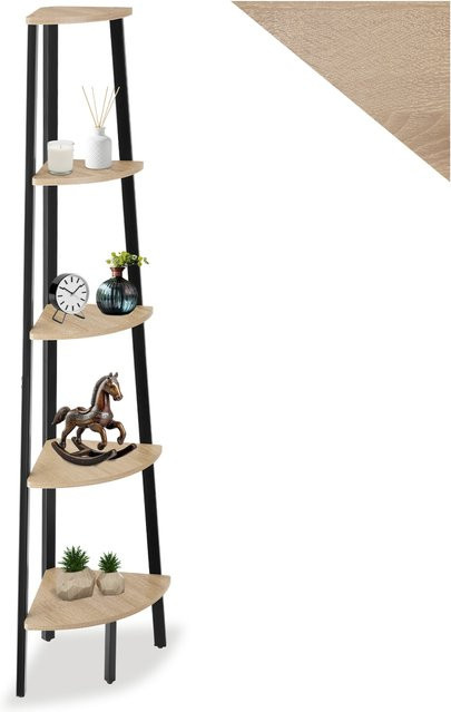 tectake Eckregal Portland Industrial Style aus Stahl und Holz in Schwarz und Eiche Sonoma, B/T/H: 34 x 34 x 158,5 cm - Bild 1