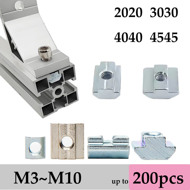 YMAX 200 Schiebemuttern Set für T-Nut Aluminiumprofile 2020 und 3030, Vierkantmuttern für M3 M4 M5 M6 M8 - Bild 1
