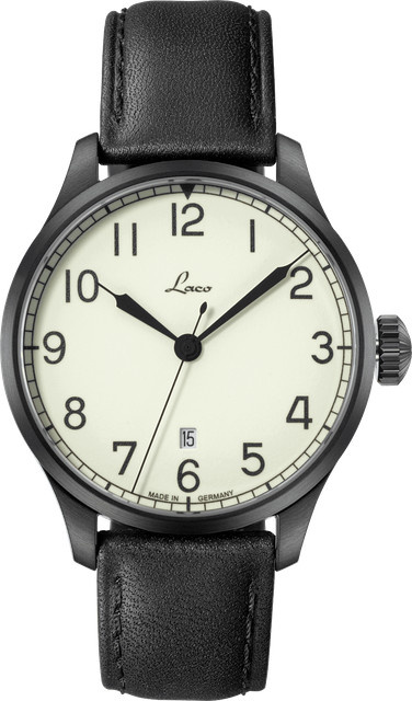 Laco Armbanduhr Casablanca 42, Automatik, Edelstahl, Saphirglas, Leder, Weiß - Bild 1