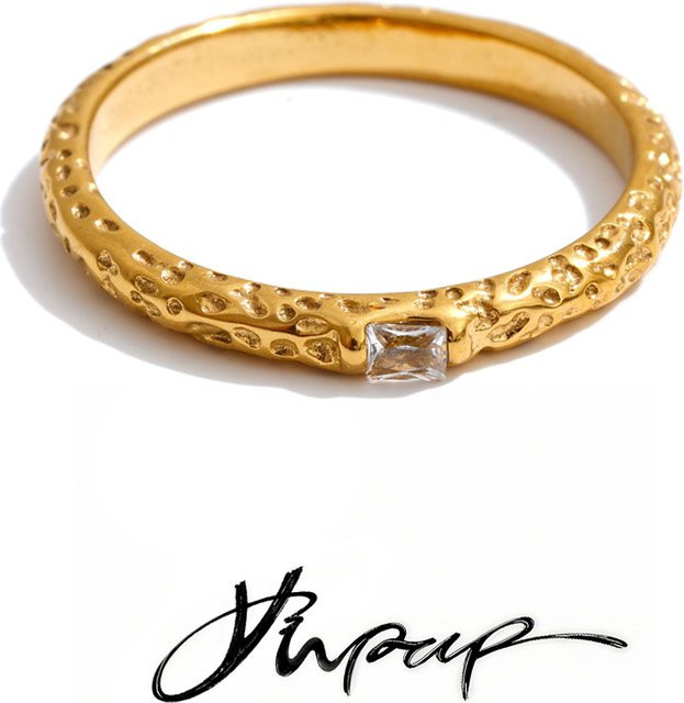 Yhpup Ring Edelstahl, Goldfarben, Zirkonia, Unisex - Bild 1