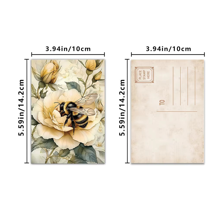 32 Stück Vintage-Postkarten mit Bienen und Blumen als Aufkleber in Multicolour - Bild 2