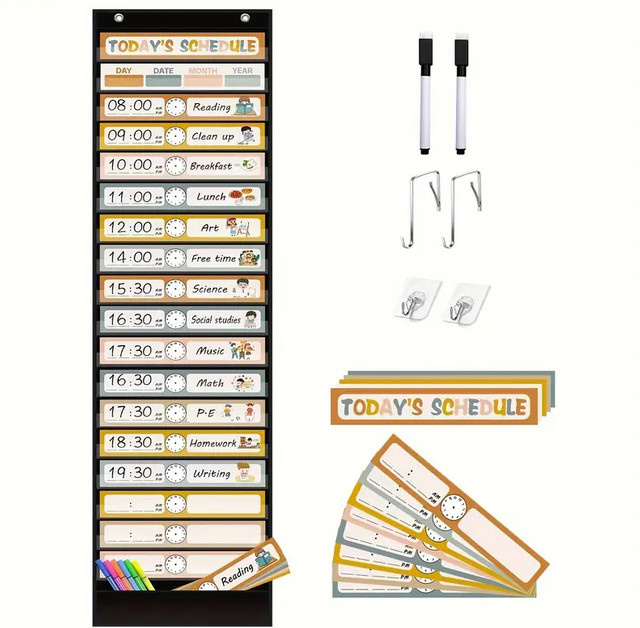 Boho Tagesplan Taschendiagramm mit 30 doppelseitigen wiederverwendbaren Karten in Multicolour zur Organisation für Kinder im Vorschulalter oder Klassenzimmer - Bild 1