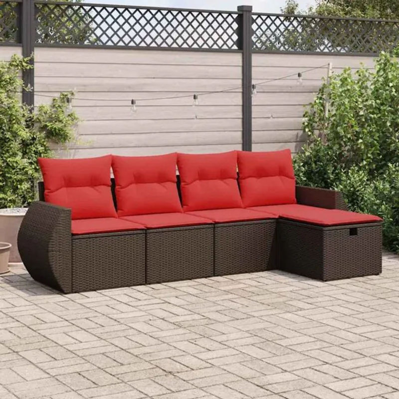5-tlg. Garten-Sofagarnitur aus Poly-Rattan mit Kissen in Braun von vidaxl - Bild 1