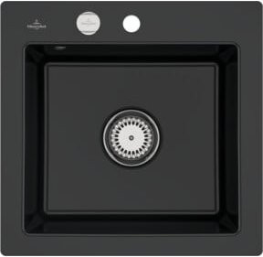 Villeroy & Boch Subway 50 S Flat bündige Keramikspüle mit Ablaufgarnitur und Exzenter in Pure Black - Bild 1