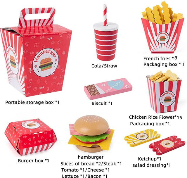Kidsly Kinder Holz Hamburger und Pommes Frites Familien Eimer Set, ab 3 Jahre - Bild 1