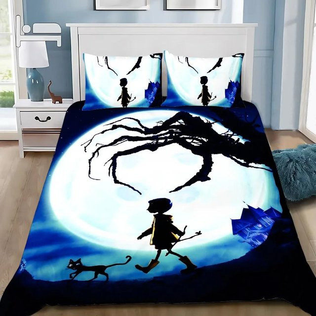Bettwäscheset mit Coraline Motiv von JMG Household Supplies, blaues Bettbezug und Kissenbezug aus Mikrofaser, B/H: 228 x 264 cm - Bild 1
